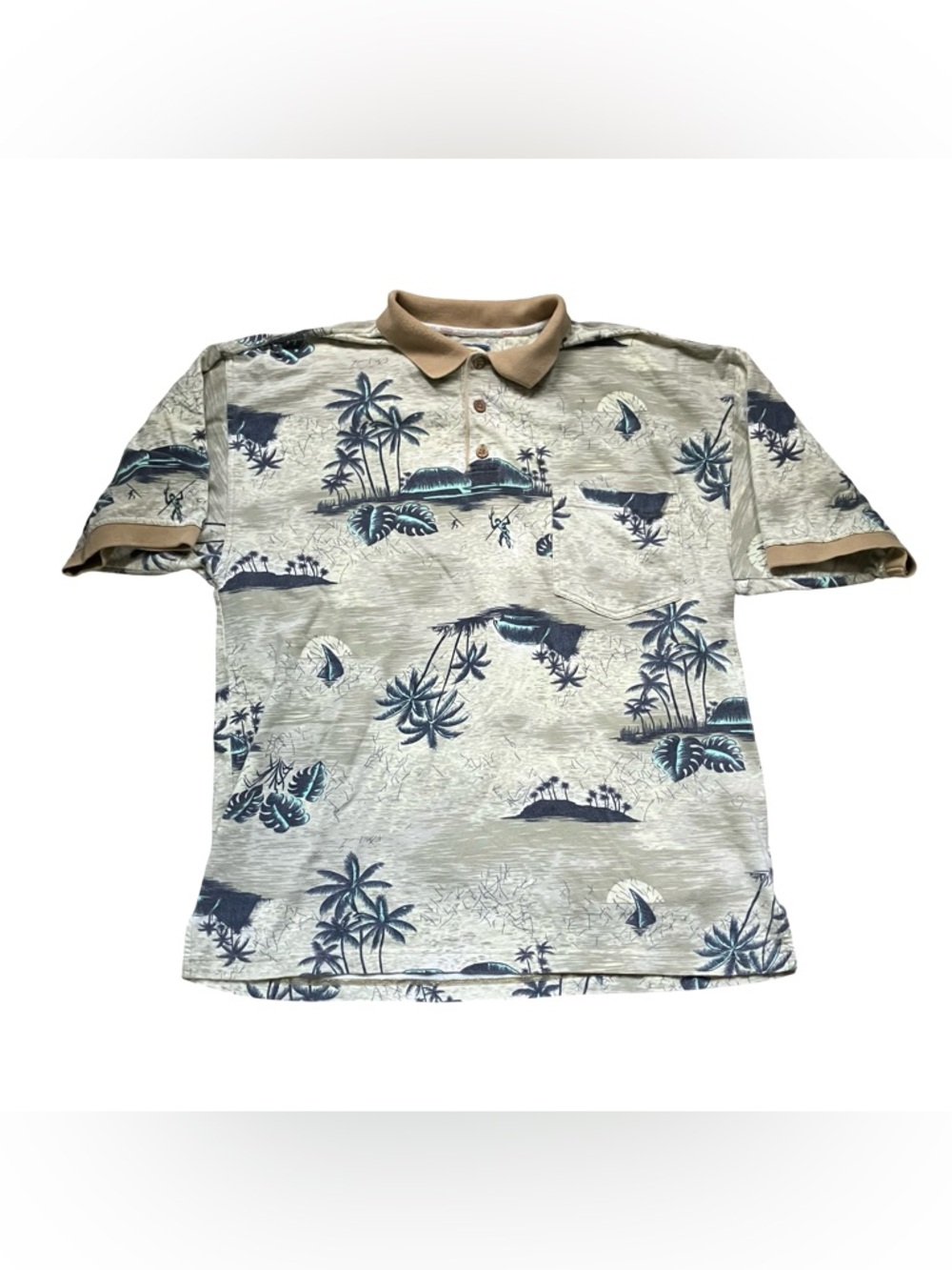 VTG Tommy Bahama Polo Shirt Tropical Mens XL Cotton Polynesian Sail Resort Palm